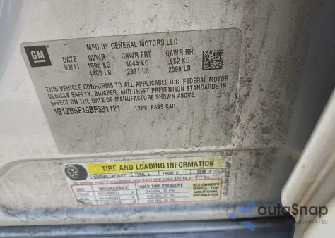 2011 Chevrolet Malibu Ls из США, поврежденный, VIN 1G1ZB5E19BF331121